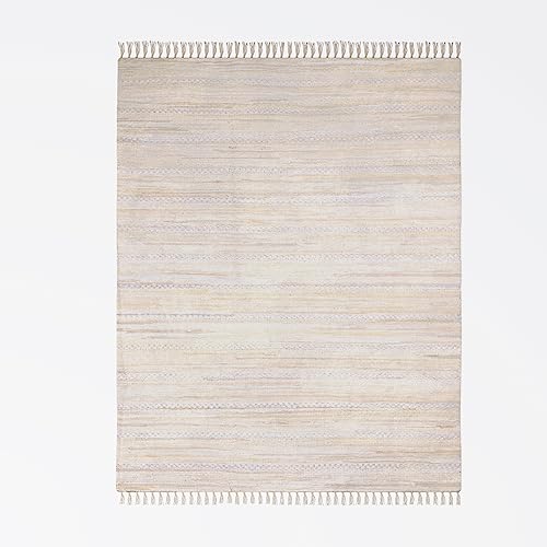 MY-RUG Fleckerlteppich hell 80x150cm, Läufer Eingang Creme, Flickenteppich handgewebt, recyceltes Material - Bettvorleger aus Baumwolle Chindi Teppich Nandini von MY-RUG