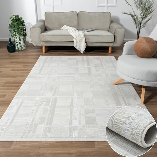 MY-RUG Teppich Alska rechteckig Creme 150 x 80 cm Läufer meliert für den Flur und Eingang, Schlafzimmerteppich hell kurzflor, Küchenteppich in Beige Grau für Deinen Boho Stil von MY-RUG