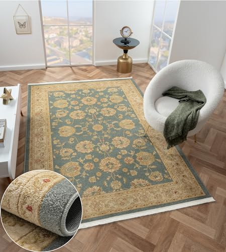 MY-RUG Teppich Ben 5" rechteckig dunkelblau 230 x 160 cm, Großer Orientteppich Wohnzimmer Vintage Kurzflor Orientalisch, Weicher Schlafzimmerteppich im Boho Design Medaillon Klassisch Muster von MY-RUG