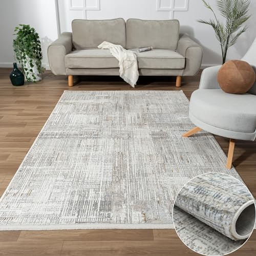 MY-RUG Teppich Calla rechteckig Creme 150 x 80 cm Läufer meliert für den Flur und Eingang, Schlafzimmerteppich hell kurzflor, Küchenteppich in Beige Grau für Deinen Boho Stil von MY-RUG