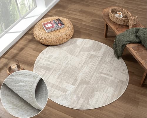 MY-RUG Teppich Dag rund Creme 120 x 120 cm Runder Esszimmerteppich in kurzflor, Badezimmerteppich in Beige Grau meliert für das Wohnzimmer MY-RUG Teppich Dag rund Creme 120 x 120 cm Runder Esszimmerteppich in kurzflor, Badezimmerteppich in Beige Grau meliert für das Wohnzimmer von MY-RUG