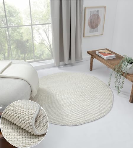 MY-RUG Teppich Divya - Rund Weiß, 120 x 120 cm - Stilvolle Gemütlichkeit im Kinderzimmer, Flur oder der Küche - Kleiner runder flachgewebter Sisal Teppich von MY-RUG
