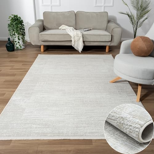 MY-RUG Teppich Kari rechteckig Cream 290 x 200 cm Badteppich mit kurzem Floor, Kinderteppich oder Schlafzimmer für robuste Anwendung in Beige Grau für Teppiche Gegend von MY-RUG