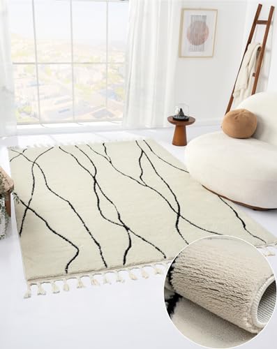 MY-RUG Teppich Linnea rechteckig weiß schwarz mit Muster und Linien, Wohnzimmerteppich kurzflor Shaggy, Boho & geometrisch, Schlafzimmer Teppich im Landhaus Stil MY-RUG Teppich Linnea rechteckig weiß schwarz mit Muster und Linien, Wohnzimmerteppich kurzflor Shaggy, Boho & geometrisch, Schlafzimmer Teppich im Landhaus Stil von MY-RUG