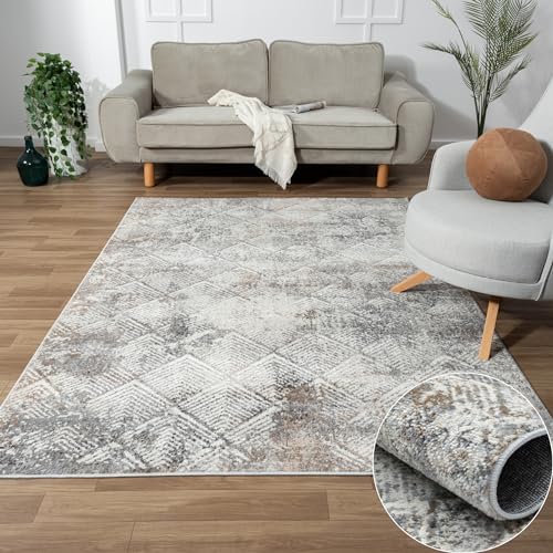 MY-RUG Teppich Malin rechteckig Creme 290 x 200 cm Badteppich mit kurzem Floor, Kinderteppich oder Schlafzimmer für robuste Anwendung in Beige Grau für Teppiche Gegend von MY-RUG