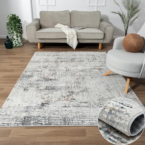 MY-RUG Teppich Mattis rechteckig Creme 290 x 200 cm Badteppich mit kurzem Floor, Kinderteppich oder Schlafzimmer für robuste Anwendung in Beige Grau für Teppiche Gegend von MY-RUG
