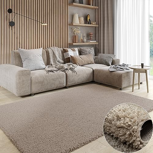 MY-RUG Teppich Shaggy Star Hochflor rechteckig beige 230 x 160 cm - Wohnzimmerteppich, Flauschiger Teppich, Pflegeleicht von MY-RUG