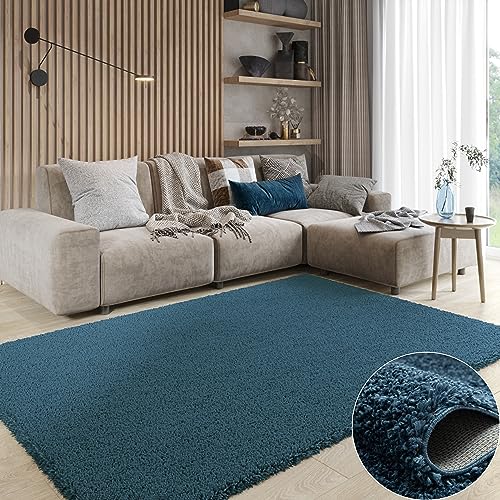 MY-RUG Teppich Shaggy Star Hochflor rechteckig dunkelblau 140 x 70 cm - Schlafzimmer Teppich, Langflor, Pflegeleicht von MY-RUG