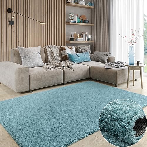 MY-RUG Teppich Shaggy Star Hochflor rechteckig hellblau 150 x 100 cm - Schlafzimmer Teppich, Flauschiger Teppich, Günstig von MY-RUG