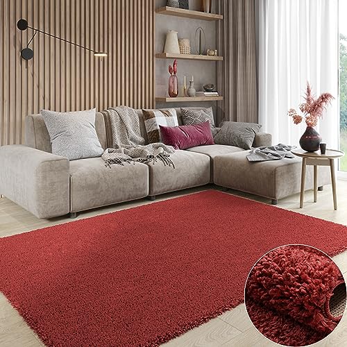 MY-RUG Teppich Shaggy Star Hochflor rechteckig weinrot 140 x 70 cm - Schlafzimmer Teppich, Langflor, Einfarbig von MY-RUG