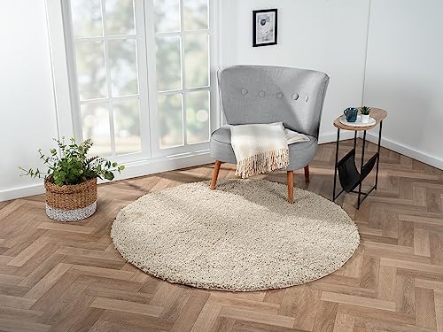 MY-RUG Teppich Shaggy Star Hochflor rund beige 150 x 150 cm - Esszimmer Teppich, Langflor, Pflegeleicht von MY-RUG