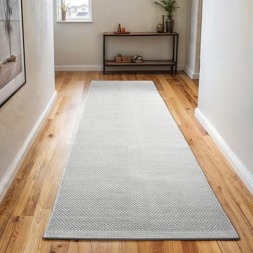 MY-RUG Teppich Wohnzimmer Läufer Flur 200 x 80cm Wollteppich Strickteppich Webteppich Natur weiß WoolHeaven Creme Boho Style von MY-RUG