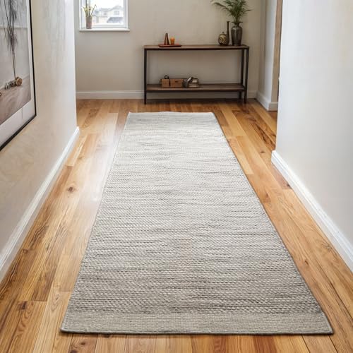 MY-RUG Teppich Wohnzimmer Läufer Flur 250 x 80cm Wollteppich Strickteppich Webteppich Natur weiß WoolHeaven Creme Boho Style von MY-RUG