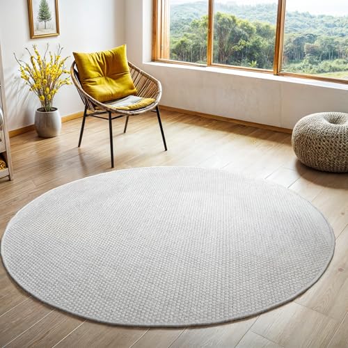 MY-RUG Teppich Wohnzimmer Rund 100cm Wollteppich Strickteppich Webteppich Natur weiß WoolHeaven Creme Boho Style von MY-RUG