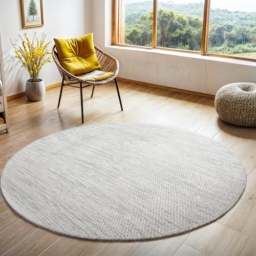 MY-RUG Teppich Wohnzimmer Rund 150cm Wollteppich Strickteppich Webteppich Natur weiß WoolHeaven Creme Boho Style von MY-RUG