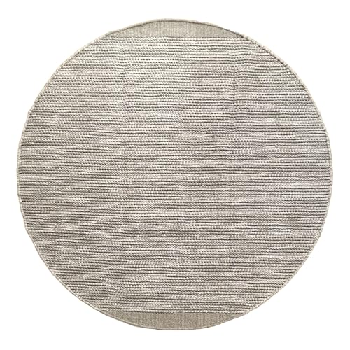 MY-RUG handgewebter Teppich rund 150 cm aus Wolle | weicher Wollteppich Wohnzimmer | handgemachter Vorleger-Teppich | flach gewebter Küchenvorleger | Wendeteppich aus Naturfaser | beige Creme grau von MY-RUG