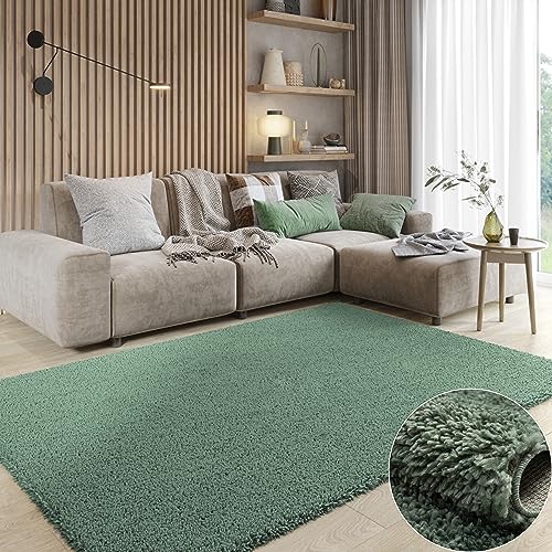 MY-RUG Teppich Shaggy Star Hochflor rechteckig grün 90 x 60 cm - Wohnzimmer Teppich, Modern, Pflegeleicht von MY-RUG