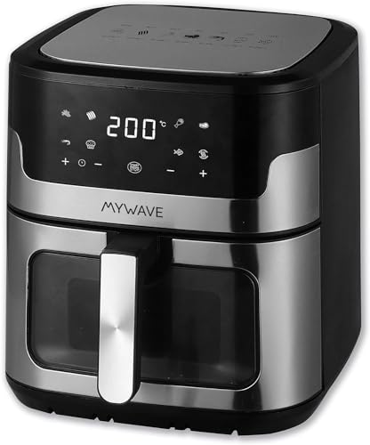 My Wave Luftfritteuse mit Sichtfenster, ideal zum Kochen ohne Öl, Fritteuse mit Fassungsvermögen von 8 l, mit 7 Programmen für verschiedene Lebensmittel, erreicht 360 °C, mit digitaler Steuerung von MY WAVE