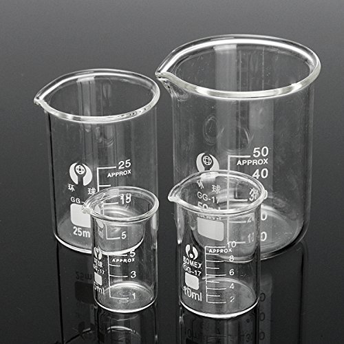 MYAMIA 4Pcs Absolvierte Borosilikatglas-Becher 5Ml 10Ml 25Ml 50Ml-Set Volumetrische Labor Glaswaren von MYAMIA