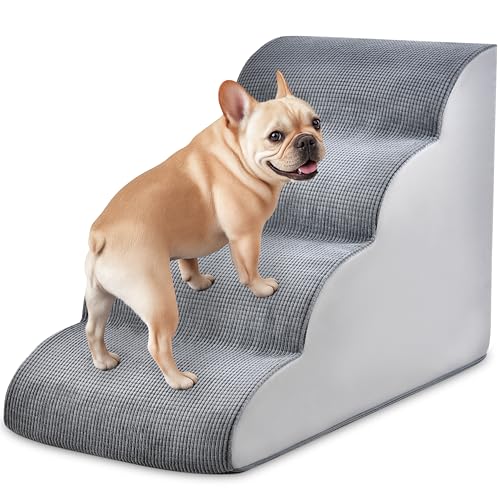 Hundetreppe für kleine Hunde und Katzen, 50 cm H 4-stufige gebogene Haustierrampe für Hochbett, Couch oder Sofa, rutschfeste Hundetreppe mit hochdichtem Schaumstoff, Haustiertreppe im Innenbereich Hundetreppe für kleine Hunde und Katzen, 50 cm H 4-stufige gebogene Haustierrampe für Hochbett, Couch oder Sofa, rutschfeste Hundetreppe mit hochdichtem Schaumstoff, Haustiertreppe im Innenbereich von MYAXBD