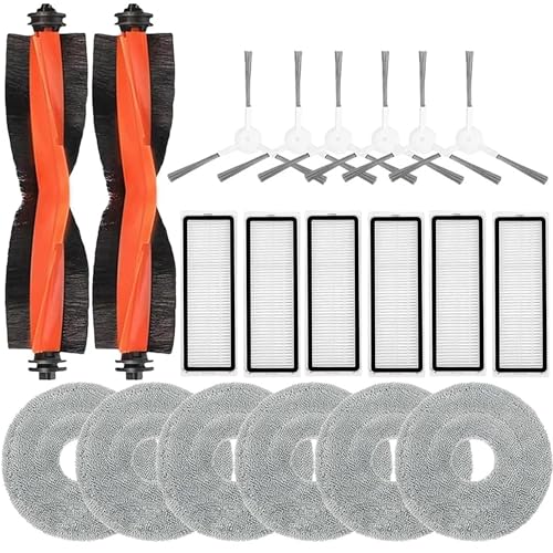 MYAYD 20er-Pack Zubehör-Set, kompatibel mit XIAOMI Vacuum S20+ Roboter-Staubsauger, Ersatz-Set enthält 2 Hauptbürsten, 6 Wischtücher, 6 Seitenbürsten, 6 Filter von MYAYD