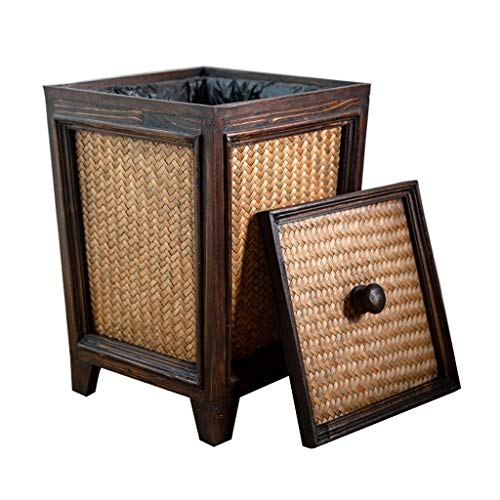 MYBA Abfalleimer Retro Massivholz Mülleimer Kreative Rattan Großer Mülleimer mit Deckel Wohnzimmer Mülleimer Küche Zuhause Abfalleimer (Größe: 8L) von MYBA