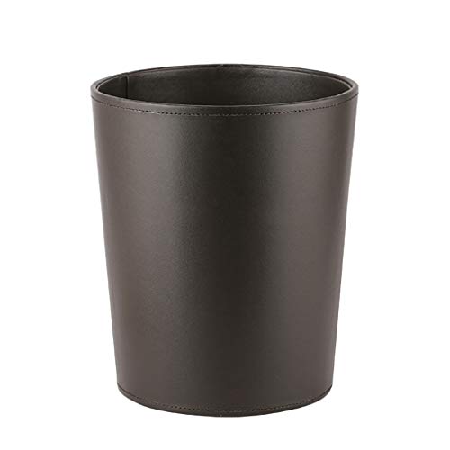 MYBA Mülleimer Rund Trash Can 8L Mülleimer for Badezimmer Küche Arbeitszimmer Schlafsaal Leder-Abdeckung Abfall-Container Große Öffnung Abfallbehälter Abfalleimer (Color : Black) von MYBA