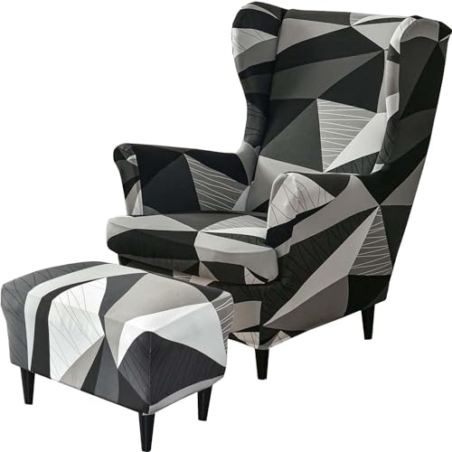 MYBMPFRHO Elastisch Sesselüberwürfe Sesselbezug Ohrensessel 3-teilig Überzug Mit Ottomane Schonbezug Ohrensessel Bezug Bezug Sesselhusse Stretch Husse Für Ohrensessel(#12) von MYBMPFRHO