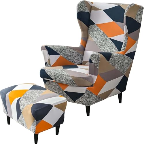 MYBMPFRHO Elastisch Sesselüberwürfe Sesselbezug Ohrensessel 3-teilig Überzug Mit Ottomane Schonbezug Ohrensessel Bezug Bezug Sesselhusse Stretch Husse Für Ohrensessel(#14) von MYBMPFRHO