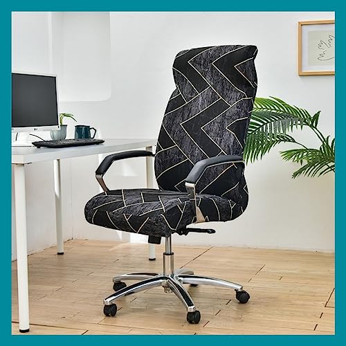 Stretch Bürostuhl Bezug Computer-Bürostuhl Bezug Schwarz/Grau Bürostuhl Schonbezug Bürostuhlabdeckung Schonbezug Für Schreibtischstuhl rückenlehne Drehstuhl Abnehmbare Abwaschbar Rutschfest Sitzbezug( von MYBMPFRHO