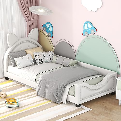 MYBOO Kinderbett 90x200, Modernes Einzelbetten, Form Von Karton-Ohren, Bett mit Holz Lattenroste und Rückenlehne, Kinder Bett für MäDchen Junge Weiß von MYBOO