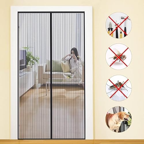 MYCARBON Fliegengitter Balkontür, Stärkere Magnet Insektenschutz Tür 80x220cm, Für Kellertür, Terrassentür, Wohnzimmer, Ohne Bohren, Einfache Montage, Nicht Kürzbar, Schwarz von MYCARBON