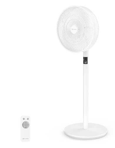 MYCARBON Standventilator sehr leise DC Motor 20dB 6.1 m/s LED Anzeige 12 Stufe Ventilator mit Fernbedienung standing Fan 60°/90°/120° Oszillation 12H Timmer 20m² von MYCARBON