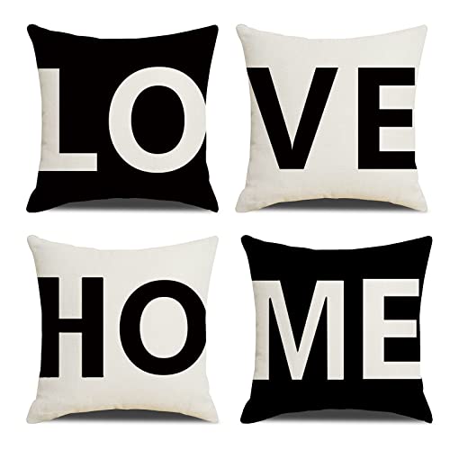 MYCDXE Dekorativ Kissenbezüge 4er Set Love Home Kissenbezug Kissenhülle Baumwolle Leinen Werfen Sie Kissenbezüge 40x40cm von MYCDXE