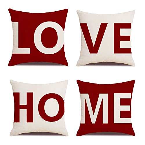 MYCDXE Dekorativ Kissenbezüge 4er Set Love Home Kissenbezug Kissenhülle Baumwolle Leinen Werfen Sie Kissenbezüge 40x40cm von MYCDXE