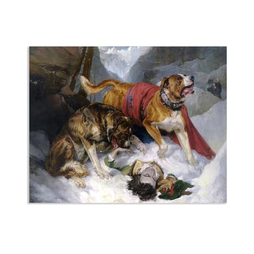 MYCGGDGH Edwin Landseer Kunstdrucke auf Leinwand Alpine Mastiffs, die Reisende wiederbeleben Druck auf Leinwand Berühmte Gemälde Reproduktion Tiere bilder Wandkunst Wohndeko60x50cm(24x20in) Rahmenlos von MYCGGDGH