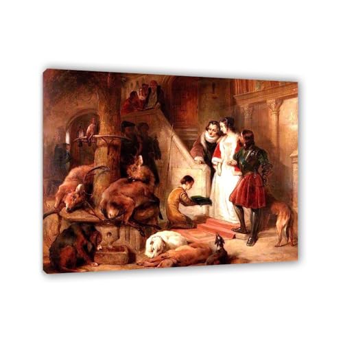 MYCGGDGH Edwin Landseer Kunstdrucke auf Leinwand Bolton Court in alten Zeiten Druck auf Leinwand Berühmte Gemälde Reproduktion Tiere bilder Wandkunst Wohndeko95x80cm(37x31in) Rahmenlos von MYCGGDGH