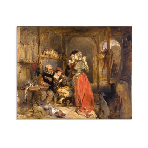 MYCGGDGH Edwin Landseer Kunstdrucke auf Leinwand Ein Besuch bei den Falken Druck auf Leinwand Berühmte Gemälde Reproduktion Tiere bilder Wandkunst Wohndeko105x80cm(41x31in) Rahmenlos von MYCGGDGH