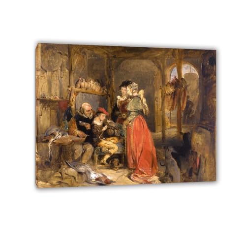 MYCGGDGH Edwin Landseer Kunstdrucke auf Leinwand Ein Besuch bei den Falken Druck auf Leinwand Berühmte Gemälde Reproduktion Tiere bilder Wandkunst Wohndeko40x30cm(16x12in) Gerahmt von MYCGGDGH