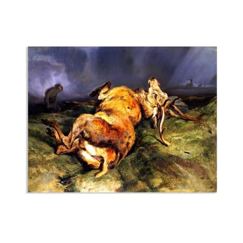 MYCGGDGH Edwin Landseer Kunstdrucke auf Leinwand Ein Hirsch, der gerade erschossen wurde Druck auf Leinwand Berühmte Gemälde Reproduktion Tiere bilder Wandkunst Wohndeko40x30cm(16x12in) Rahmenlos von MYCGGDGH