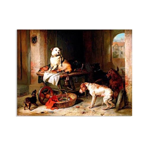 MYCGGDGH Edwin Landseer Kunstdrucke auf Leinwand Ein Jack im Büro Druck auf Leinwand Berühmte Gemälde Reproduktion Tiere bilder Wandkunst Wohndeko42x30cm(17x12in) Rahmenlos von MYCGGDGH
