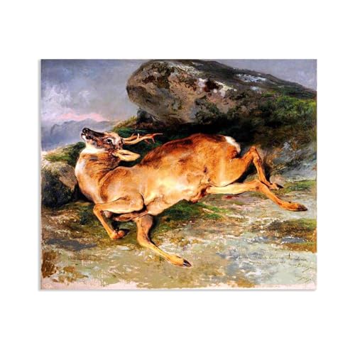 MYCGGDGH Edwin Landseer Kunstdrucke auf Leinwand Ein streunender Schuss Druck auf Leinwand Berühmte Gemälde Reproduktion Tiere bilder Wandkunst Wohndeko35x30cm(14x12in) Rahmenlos von MYCGGDGH