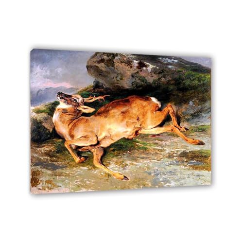 MYCGGDGH Edwin Landseer Kunstdrucke auf Leinwand Ein streunender Schuss Druck auf Leinwand Berühmte Gemälde Reproduktion Tiere bilder Wandkunst Wohndeko60x50cm(24x20in) Gerahmt von MYCGGDGH