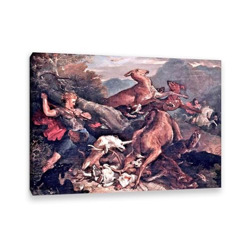 MYCGGDGH Edwin Landseer Kunstdrucke auf Leinwand Eine Jagdszene Druck auf Leinwand Berühmte Gemälde Reproduktion Tiere bilder Wandkunst Wohndeko70x50cm(28x20in) Gerahmt von MYCGGDGH