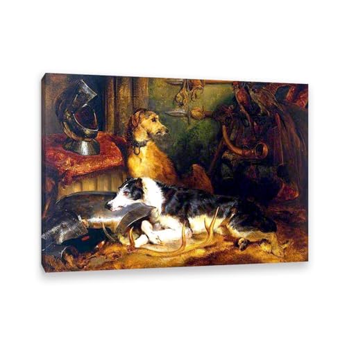 MYCGGDGH Edwin Landseer Kunstdrucke auf Leinwand Eine Szene in Abbotsford Druck auf Leinwand Berühmte Gemälde Reproduktion Tiere bilder Wandkunst Wohndeko42x30cm(17x12in) Gerahmt von MYCGGDGH