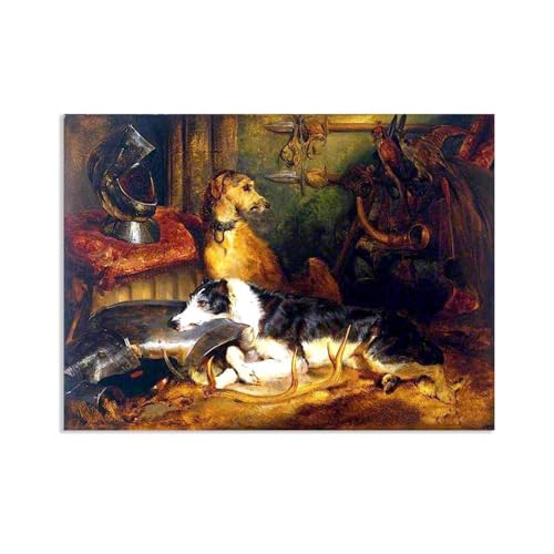 MYCGGDGH Edwin Landseer Kunstdrucke auf Leinwand Eine Szene in Abbotsford Druck auf Leinwand Berühmte Gemälde Reproduktion Tiere bilder Wandkunst Wohndeko55x40cm(22x16in) Rahmenlos von MYCGGDGH