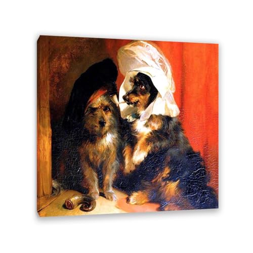 MYCGGDGH Edwin Landseer Kunstdrucke auf Leinwand Komische Hunde Druck auf Leinwand Berühmte Gemälde Reproduktion Tiere bilder Wandkunst Wohndeko50x50cm(20x20in) Gerahmt von MYCGGDGH