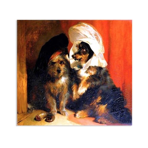 MYCGGDGH Edwin Landseer Kunstdrucke auf Leinwand Komische Hunde Druck auf Leinwand Berühmte Gemälde Reproduktion Tiere bilder Wandkunst Wohndeko80x80cm(31x31in) Rahmenlos von MYCGGDGH