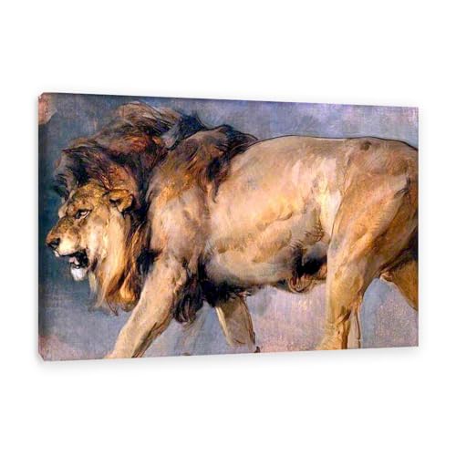 MYCGGDGH Edwin Landseer Kunstdrucke auf Leinwand Löwen untersuchen Druck auf Leinwand Berühmte Gemälde Reproduktion Tiere bilder Wandkunst Wohndeko45x30cm(18x12in) Gerahmt von MYCGGDGH