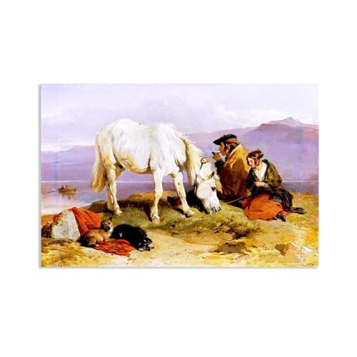 MYCGGDGH Edwin Landseer Kunstdrucke auf Leinwand Pferdelandschaft Druck auf Leinwand Berühmte Gemälde Reproduktion Tiere bilder Wandkunst Wohndeko60x40cm(24x16in) Rahmenlos von MYCGGDGH